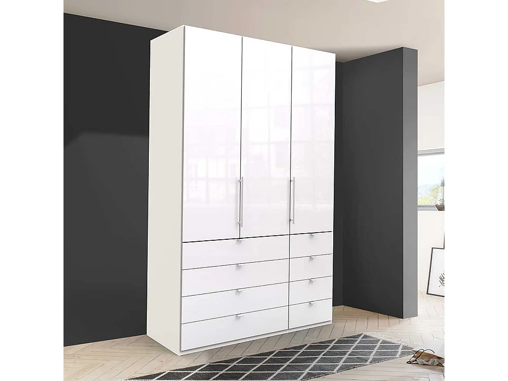 Falttüren Kleiderschrank in Weiß Glas beschichtet acht Schubladen