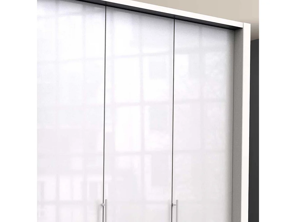 Falttüren Kleiderschrank in Weiß Glas beschichtet acht Schubladen