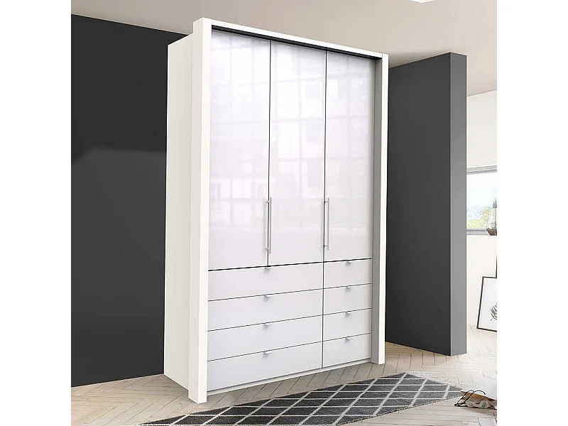 Falttüren Kleiderschrank in Weiß Glas beschichtet acht Schubladen