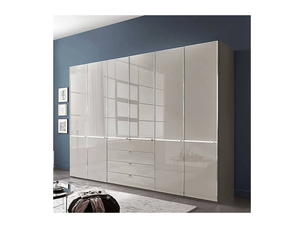 Moderner Drehtürenschrank Kleiderschrank in Hellgrau und Braun