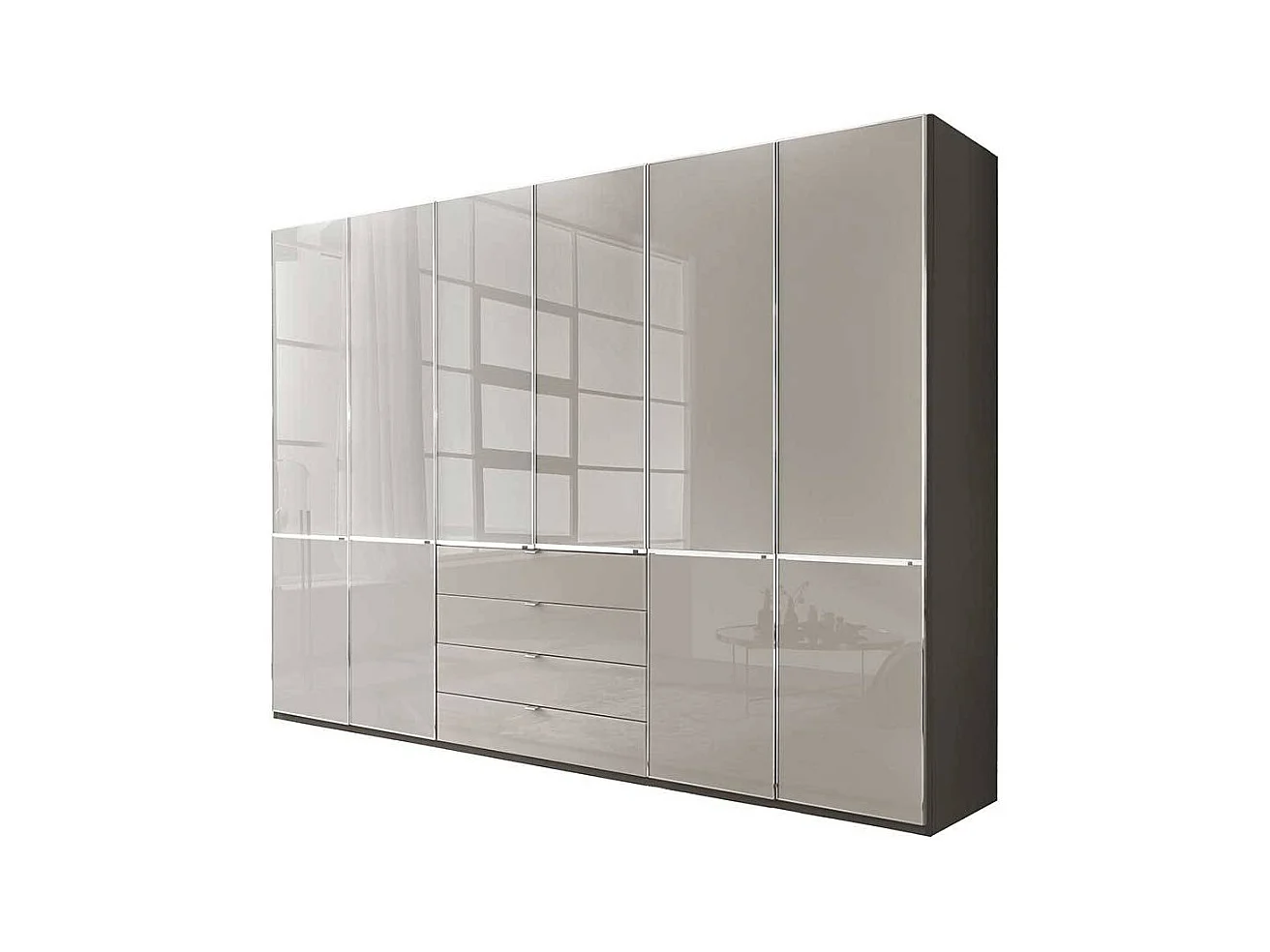 Moderner Drehtürenschrank Kleiderschrank in Hellgrau und Braun