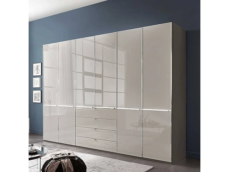 Moderner Drehtürenschrank Kleiderschrank in Hellgrau und Braun