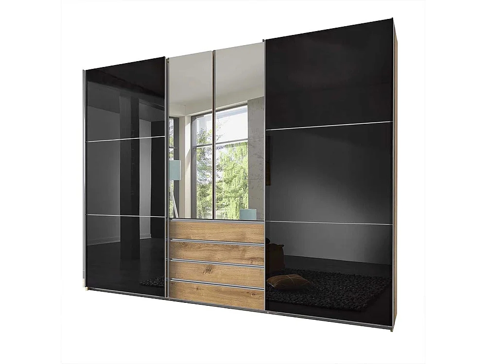 Moderner Schlafzimmerkleiderschrank mit Dreh- und Schiebetüren 300 cm breit