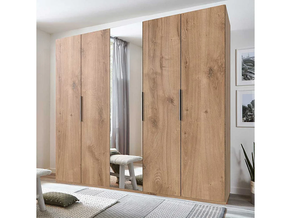 5-türiger Kleiderschrank in Plankeneiche Holzoptik Spiegeltür