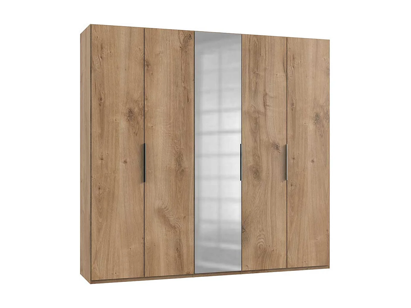 5-türiger Kleiderschrank in Plankeneiche Holzoptik Spiegeltür