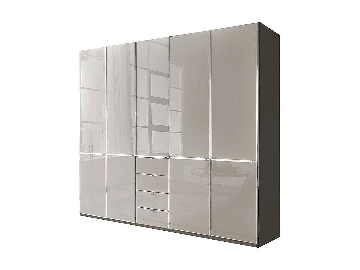 Kleiderschrank modern Schlafzimmerschrank in Hellgrau und Braun