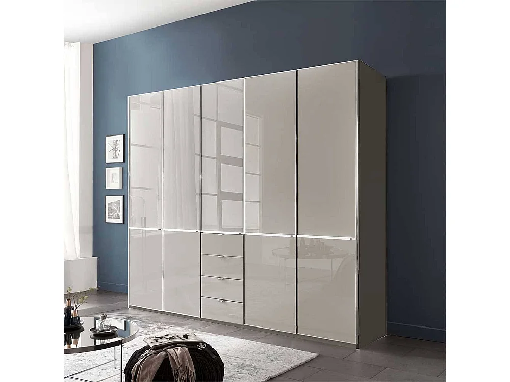 Kleiderschrank modern Schlafzimmerschrank in Hellgrau und Braun
