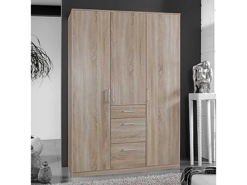 Kompakter Kleiderschrank in Eiche Sägerau drei Schubladen