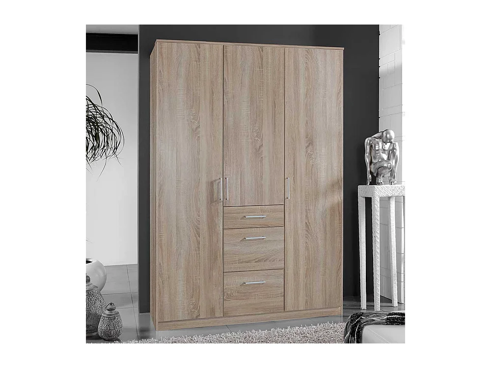 Kompakter Kleiderschrank in Eiche Sägerau drei Schubladen