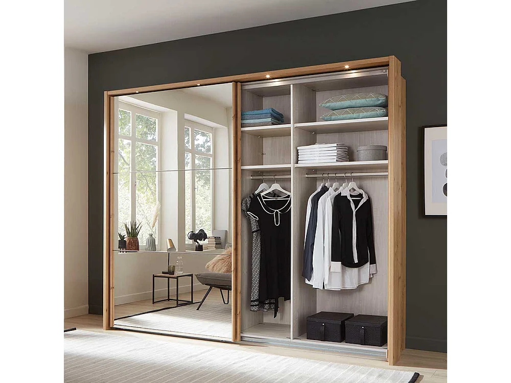 Schwebetürenkleiderschrank in Eiche Bianco Made in Germany