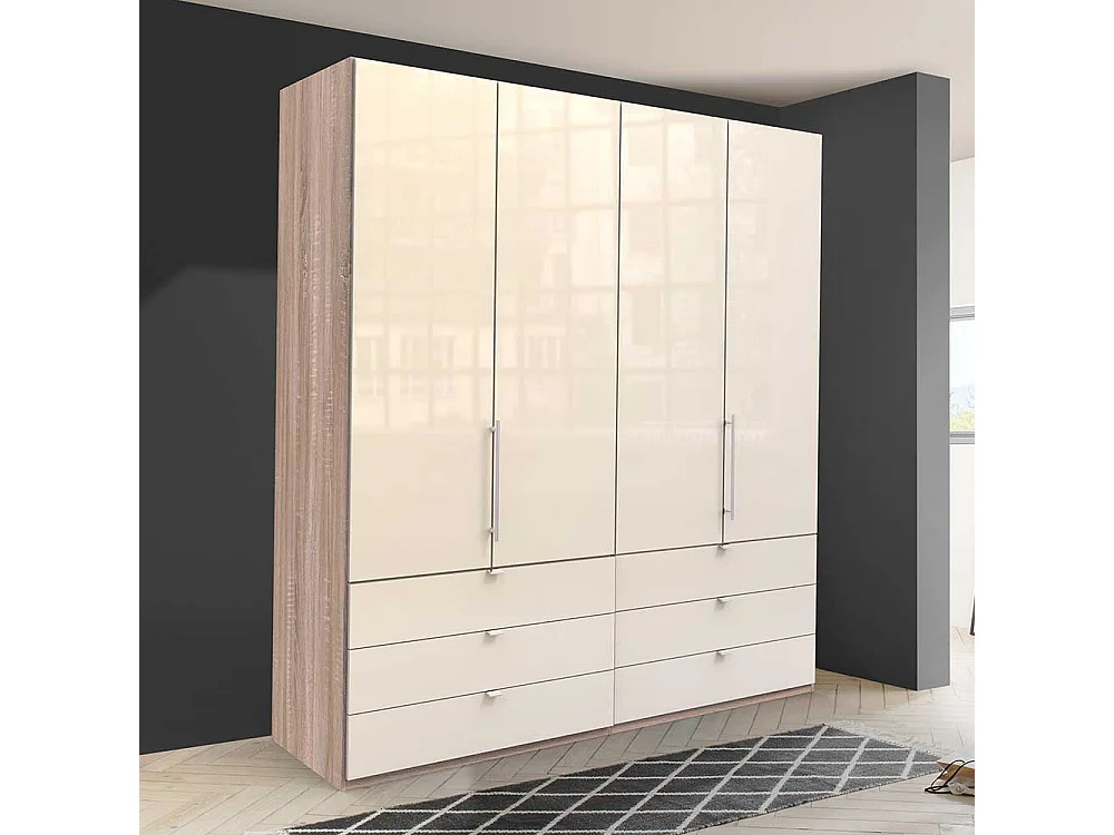 Kleiderschrank Jugendzimmer mit Falttüren und Schubladen glasbeschichtet