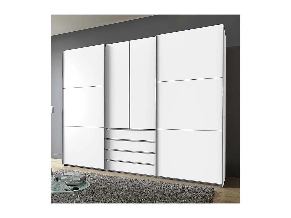 Weißer 300 cm Schlafzimmerkleiderschrank mit Dreh- und Schiebetüren vier Schubladen