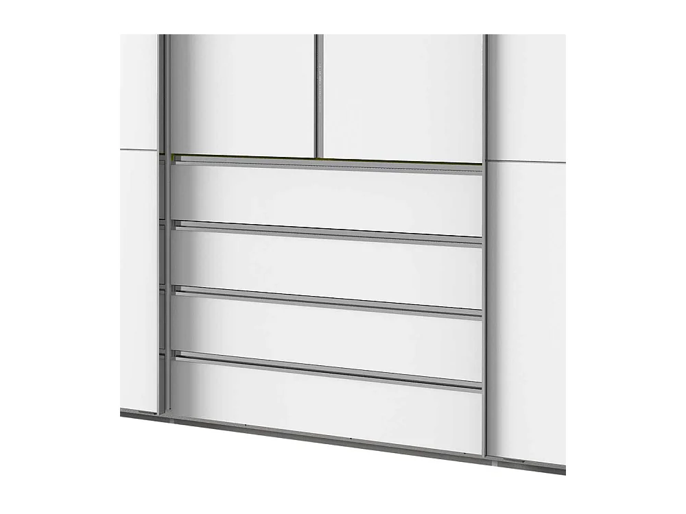 Weißer 300 cm Schlafzimmerkleiderschrank mit Dreh- und Schiebetüren vier Schubladen