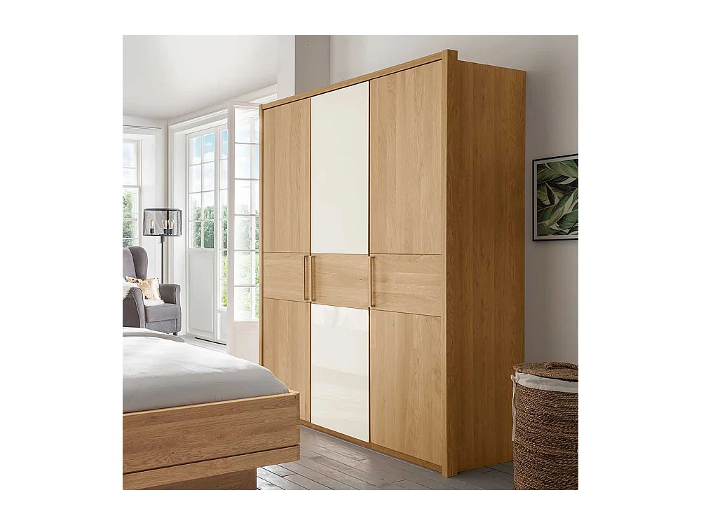 Kleiderschrank in Beige Glas beschichtet Eiche Massivholz