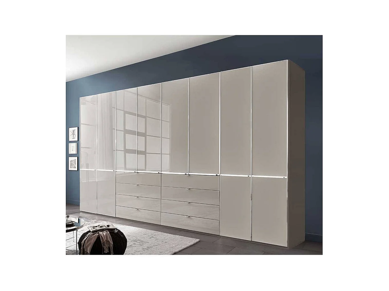 Drehtürenkleiderschrank Schlafzimmerschrank in Hellgrau 394 cm breit