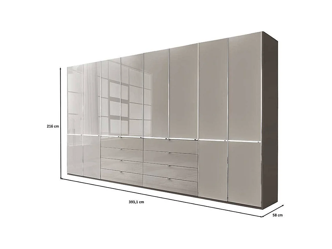 Drehtürenkleiderschrank Schlafzimmerschrank in Hellgrau 394 cm breit