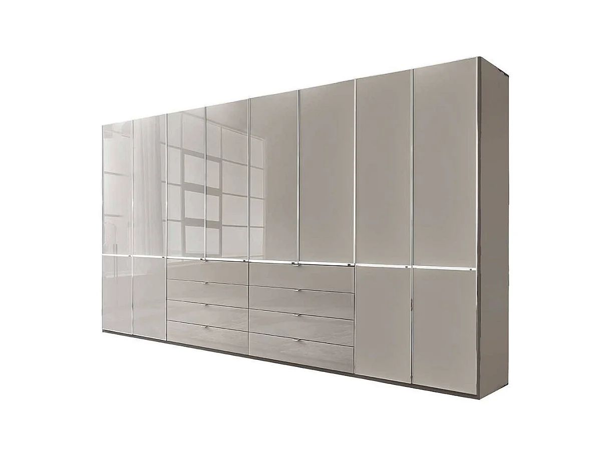 Drehtürenkleiderschrank Schlafzimmerschrank in Hellgrau 394 cm breit