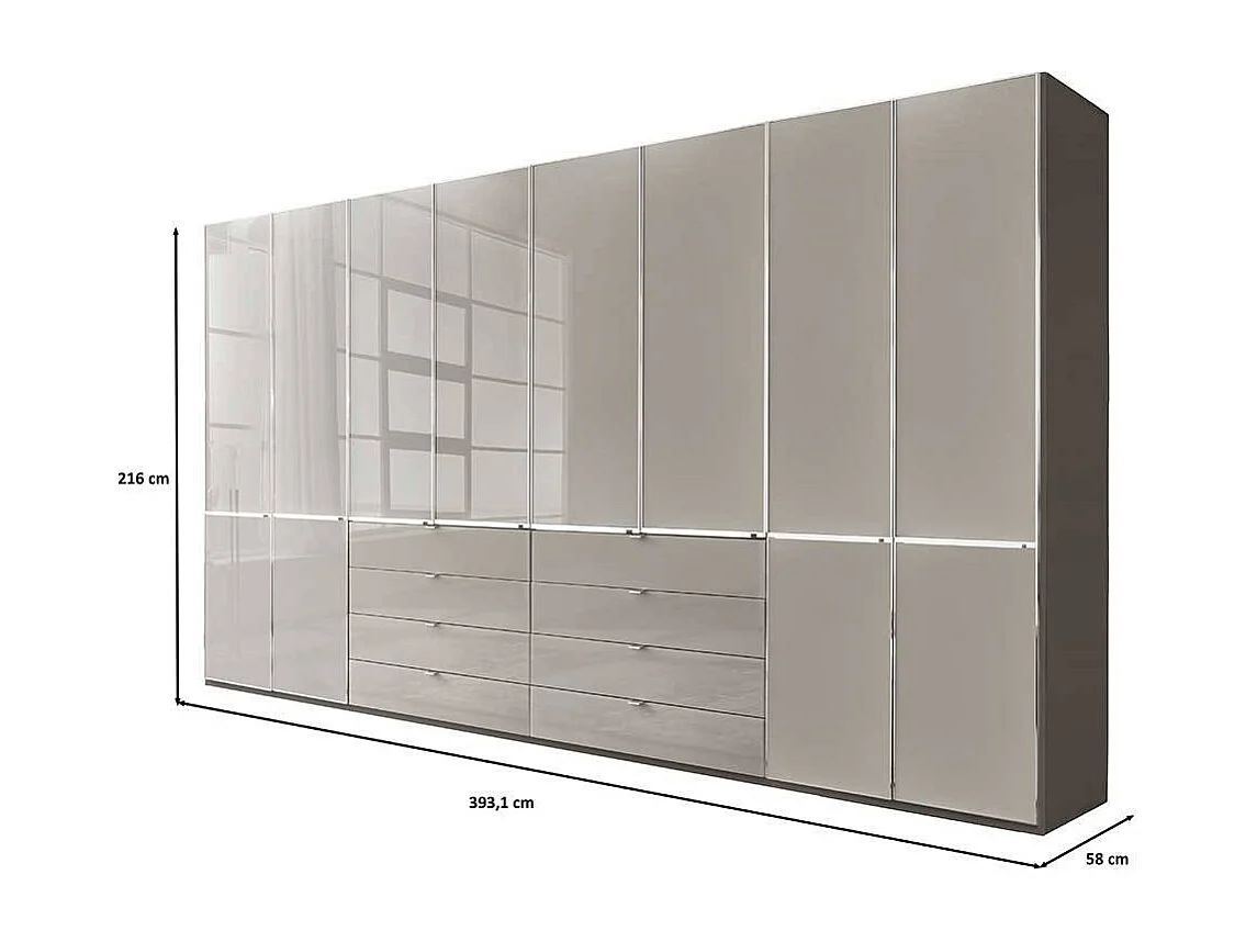 Drehtürenkleiderschrank Schlafzimmerschrank in Hellgrau 394 cm breit