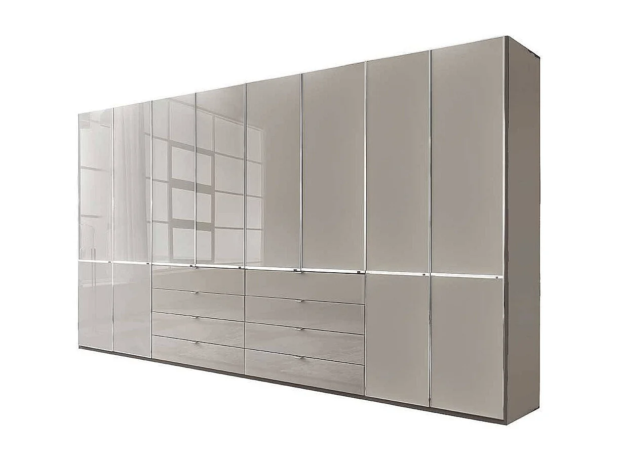Drehtürenkleiderschrank Schlafzimmerschrank in Hellgrau 394 cm breit