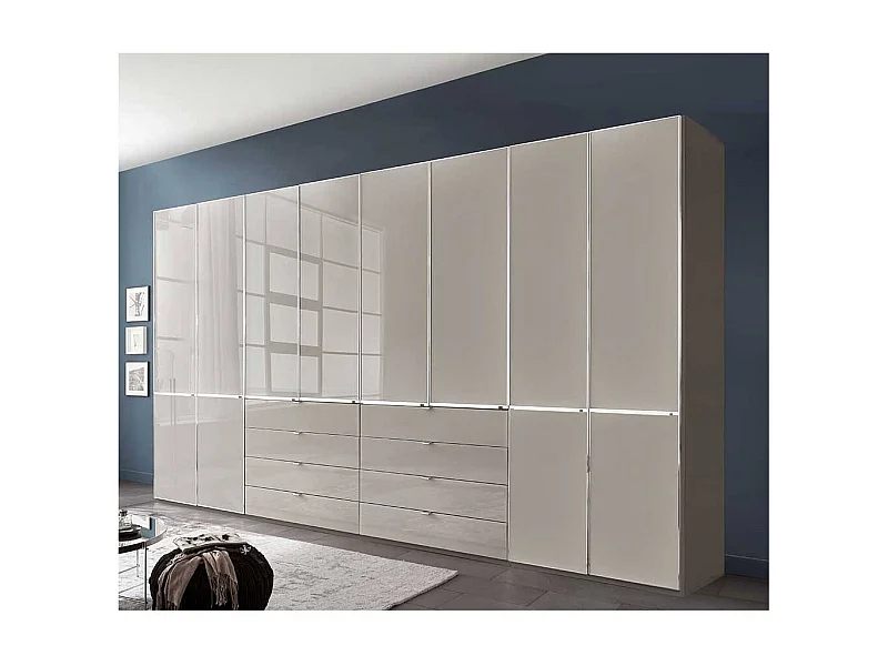 Drehtürenkleiderschrank Schlafzimmerschrank in Hellgrau 394 cm breit