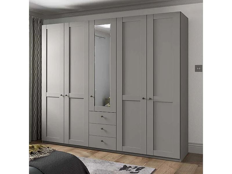 Landhaus Design Kleiderschrank in Hellgrau drei Schubladen