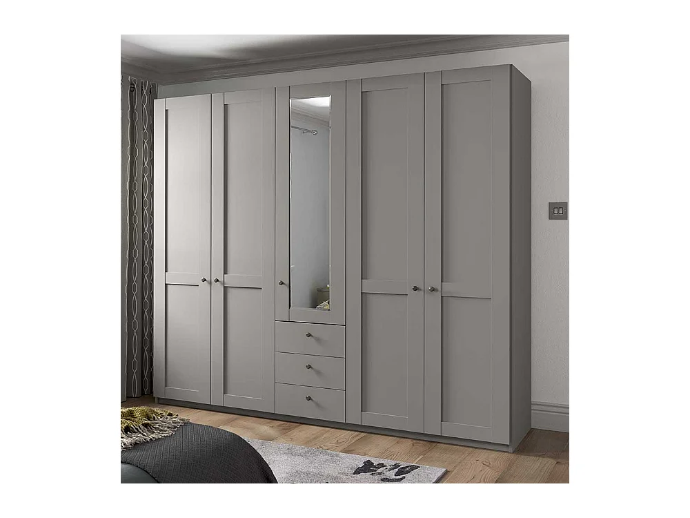 Landhaus Design Kleiderschrank in Hellgrau drei Schubladen