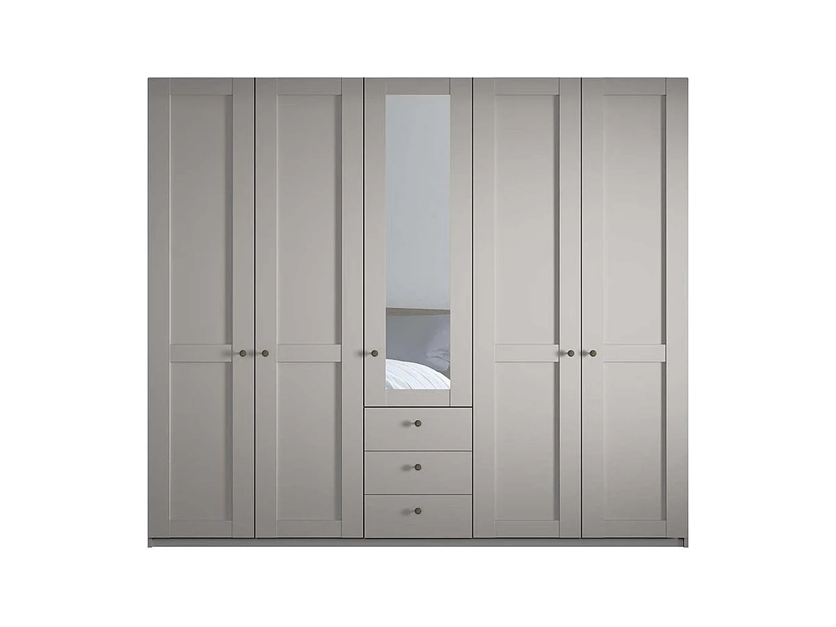 Landhaus Design Kleiderschrank in Hellgrau drei Schubladen