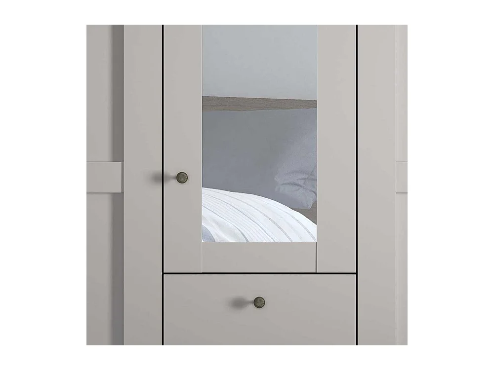 Landhaus Design Kleiderschrank in Hellgrau drei Schubladen