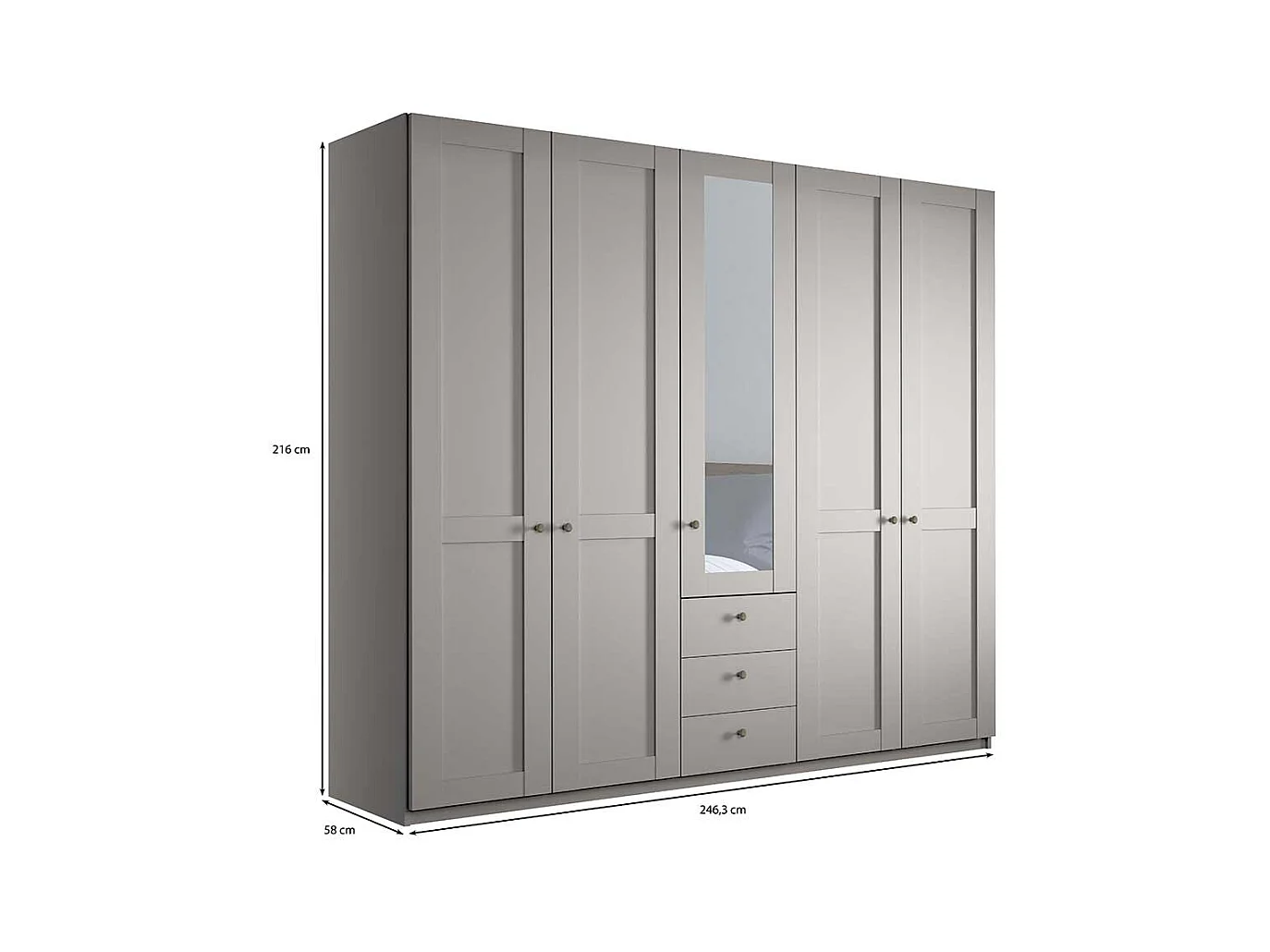 Landhaus Design Kleiderschrank in Hellgrau drei Schubladen