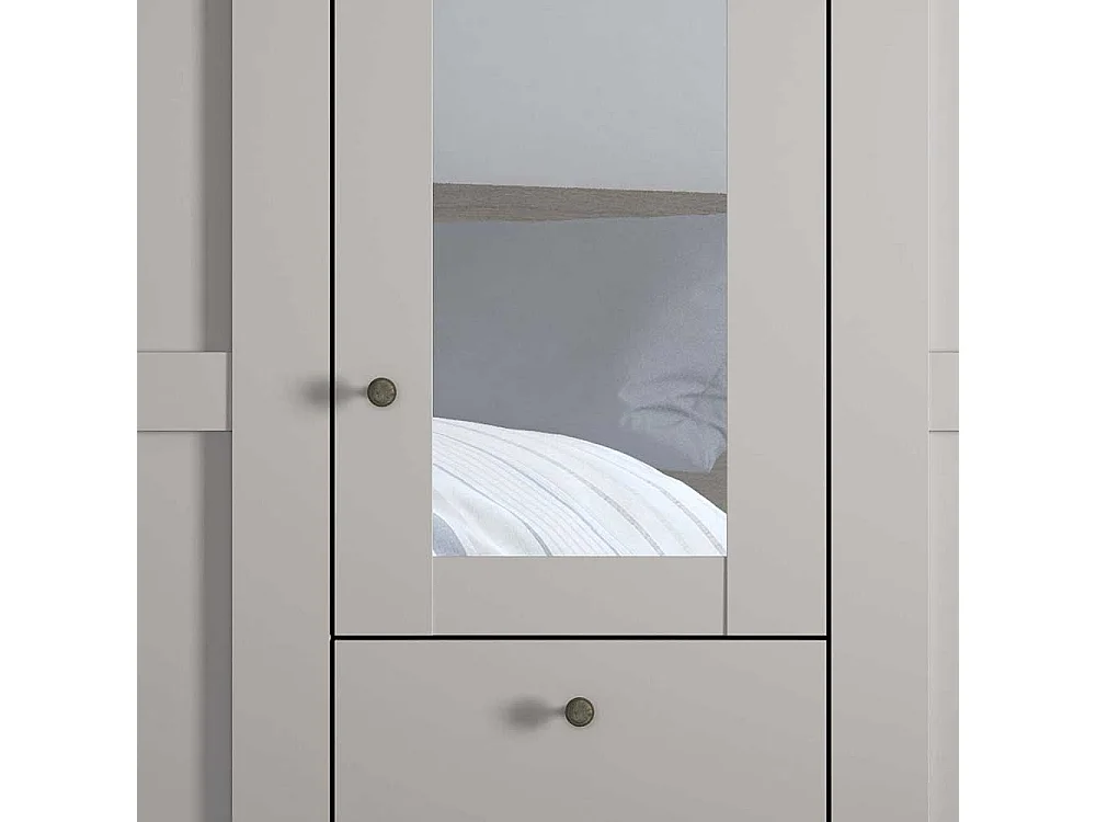 Landhaus Design Kleiderschrank in Hellgrau drei Schubladen