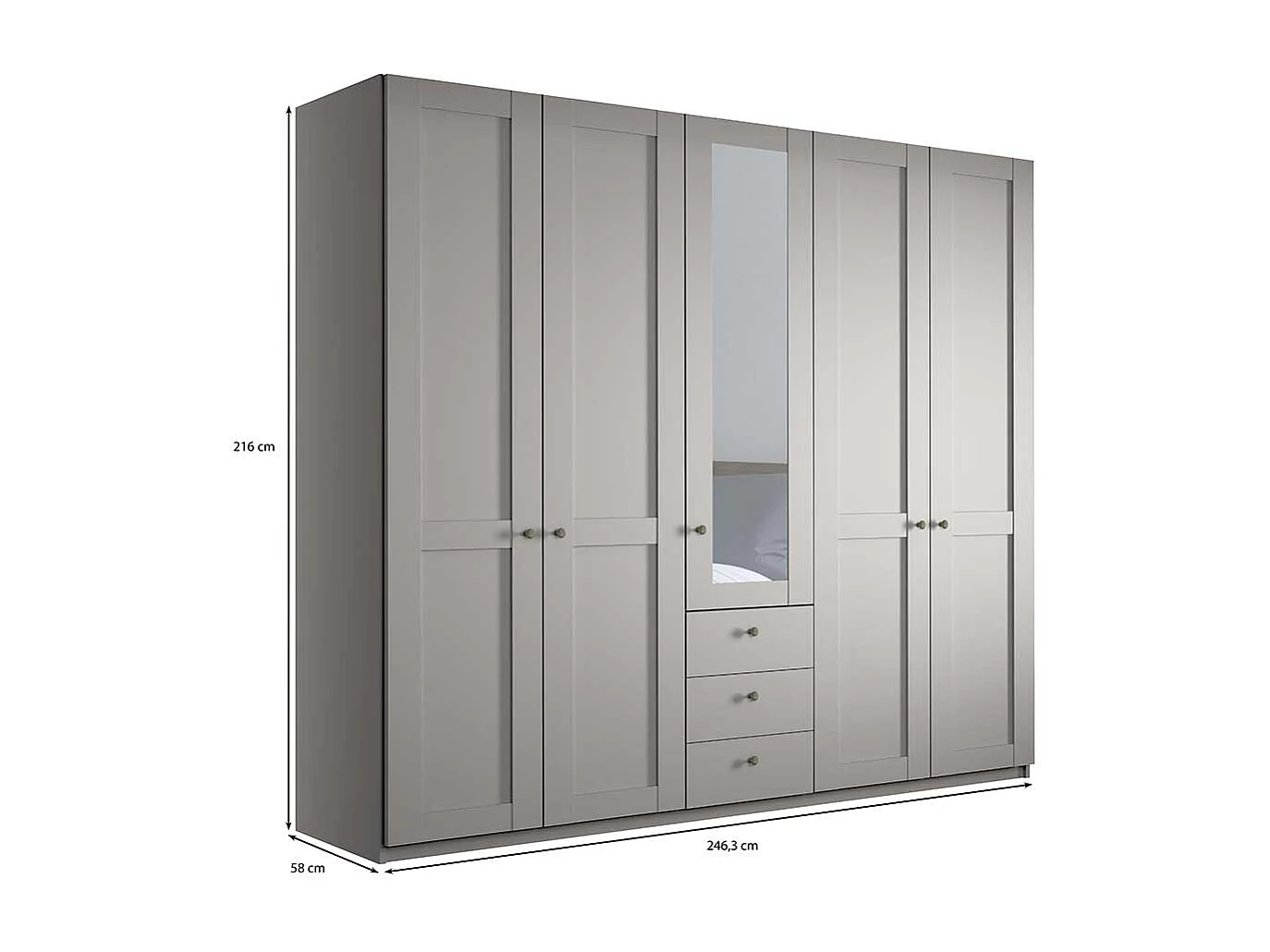 Landhaus Design Kleiderschrank in Hellgrau drei Schubladen