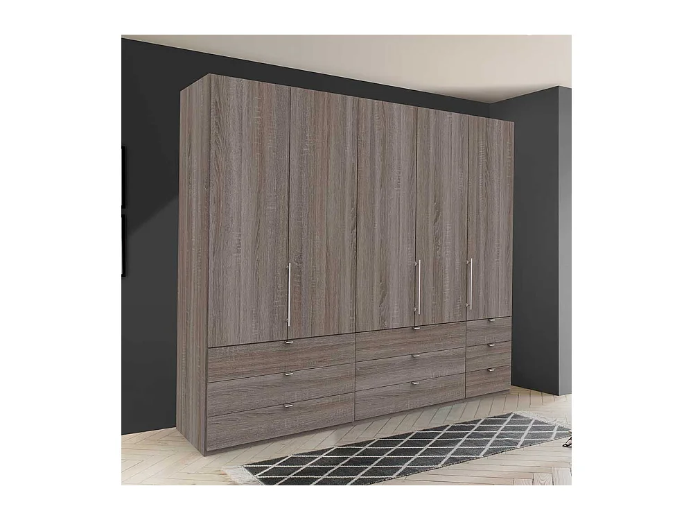 Gleittüren Kleiderschrank in Eiche Trüffelfarben neun Schubladen