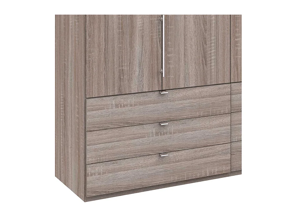 Gleittüren Kleiderschrank in Eiche Trüffelfarben neun Schubladen