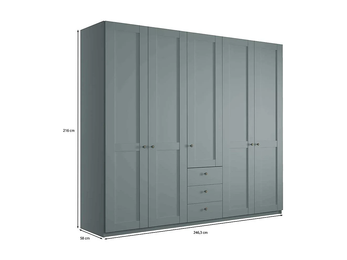 Kleiderschrank 250 cm breit im modernen Landhausstil Graugrün