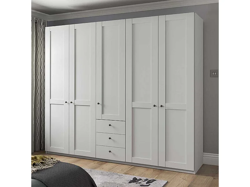 Kleiderschrank weiss 5türig mit drei Schubladen Made in Germany