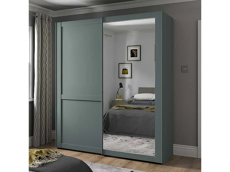 Kleiderschrank mit Gleittüren in Graugrün Made in Germany