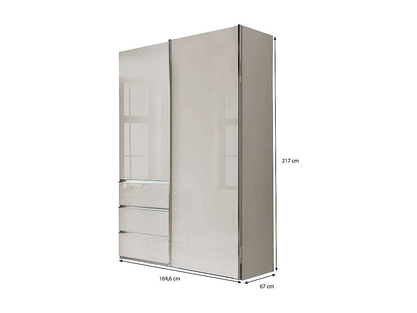 Kleiderschrank Front glasbeschichtet in Champagner Schwebetüren