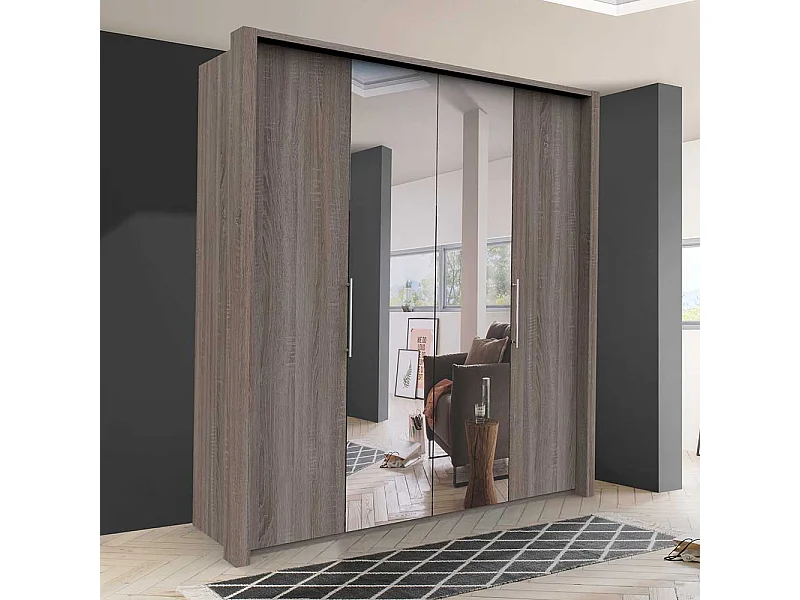 Schlafzimmerschrank mit Spiegeltüren Eiche Trüffelfarben