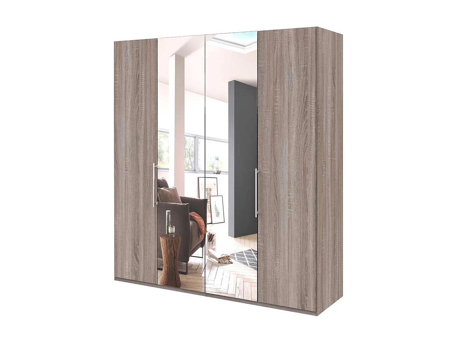 Schlafzimmerschrank mit Spiegeltüren Eiche Trüffelfarben