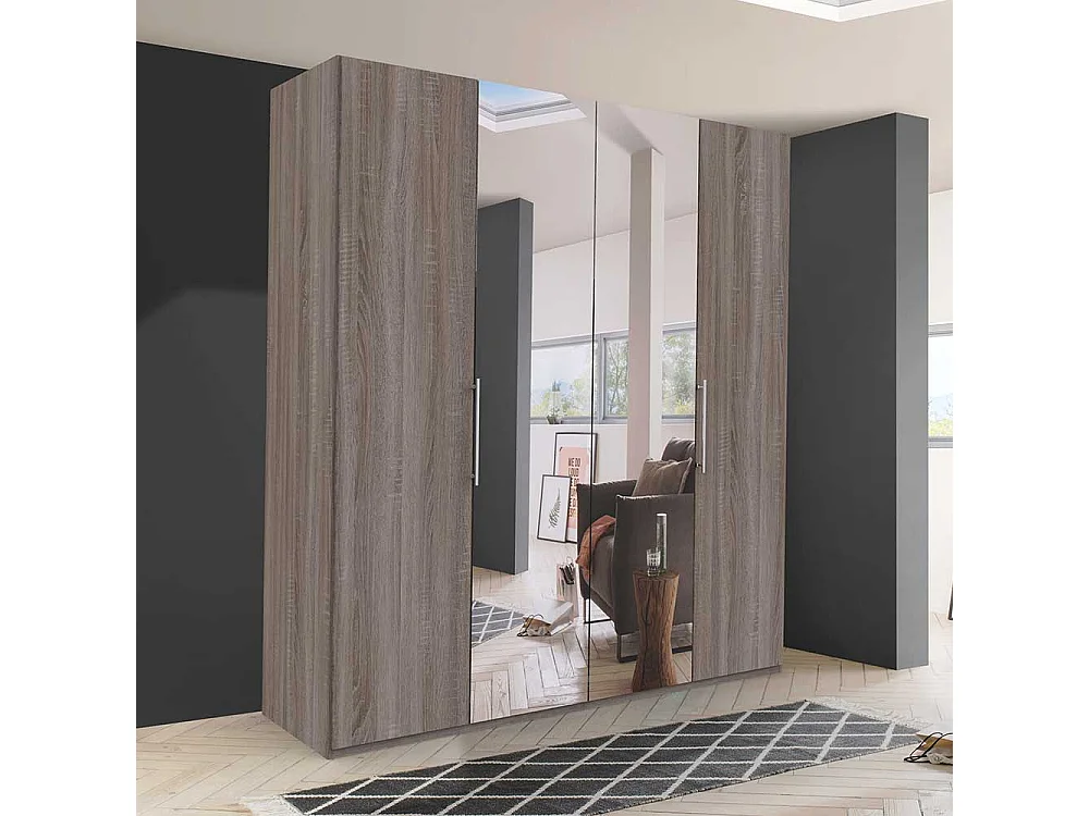 Schlafzimmerschrank mit Spiegeltüren Eiche Trüffelfarben