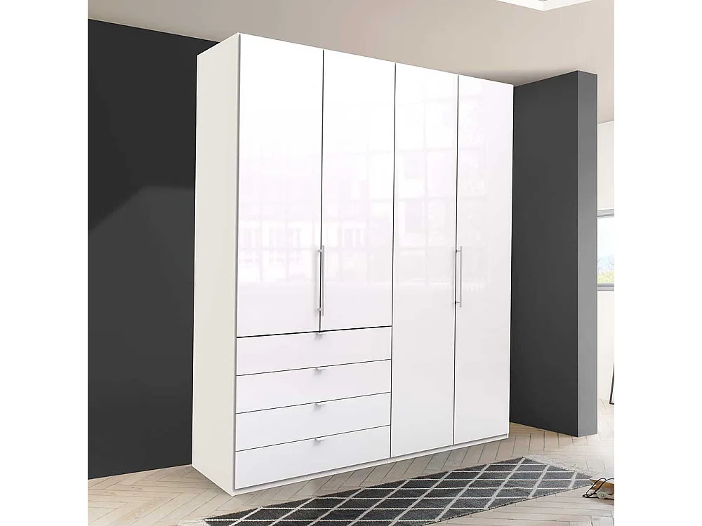 Falttüren Kleiderschrank in Weiß Glas beschichtet Made in Germany