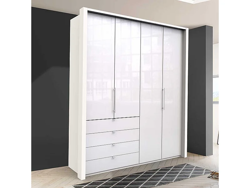 Falttüren Kleiderschrank in Weiß Glas beschichtet Made in Germany