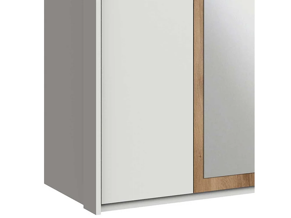 Kleiderschrank mit Spiegeltüren und zwei Schubladen Plankeneiche NB und Weiß