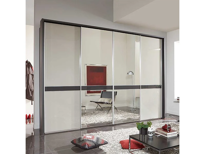 Kleiderschrank in Anthrazit und Hellgrau Schwebetüren