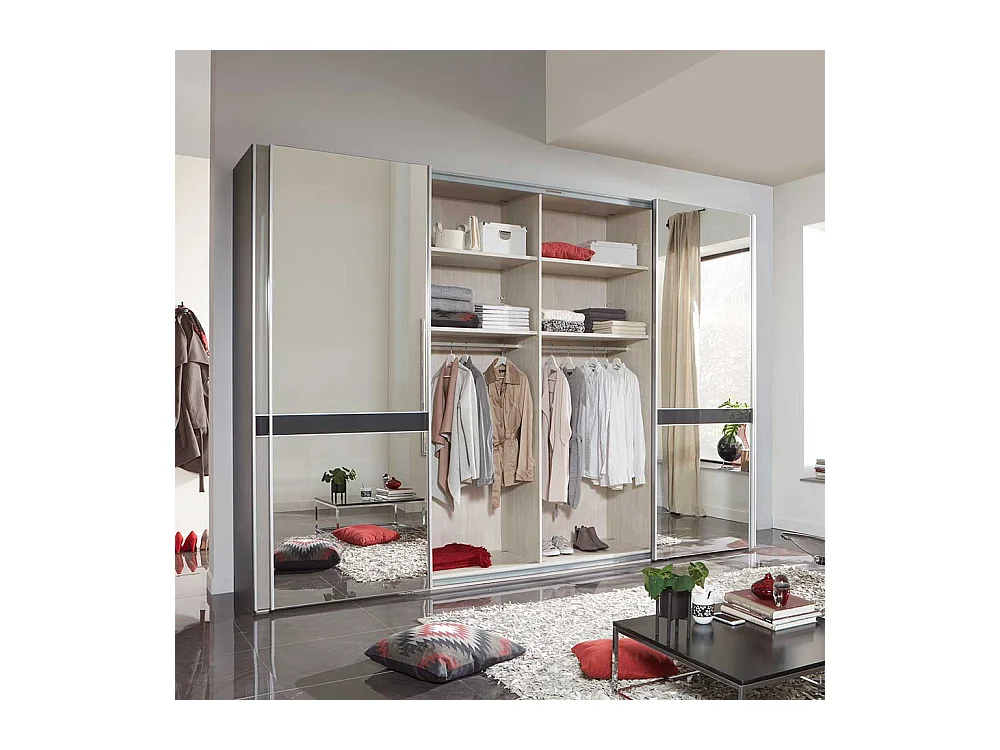 Kleiderschrank in Anthrazit und Hellgrau Schwebetüren