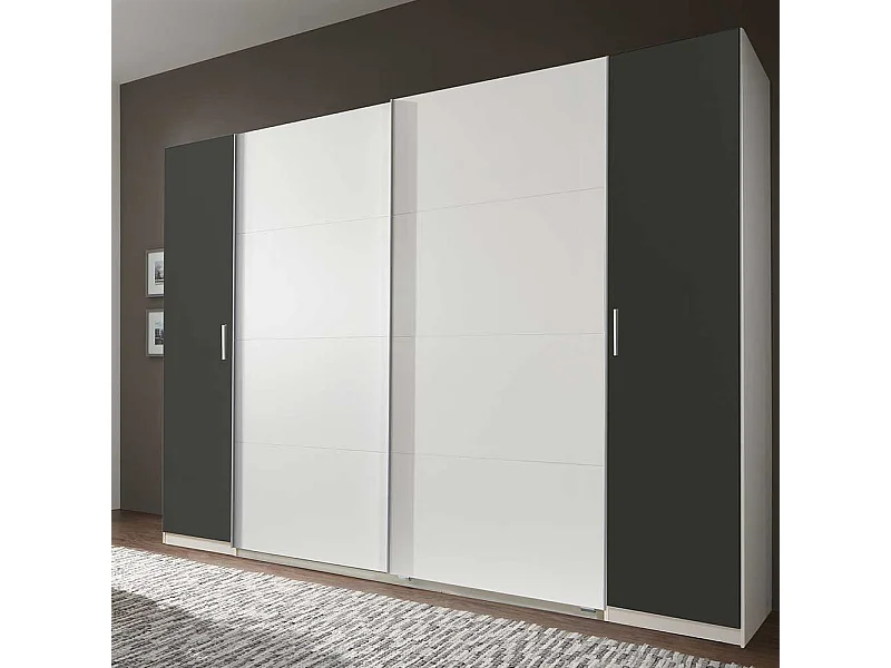 Moderner Kleiderschrank in Weiß und Dunkelgrau Made in Germany