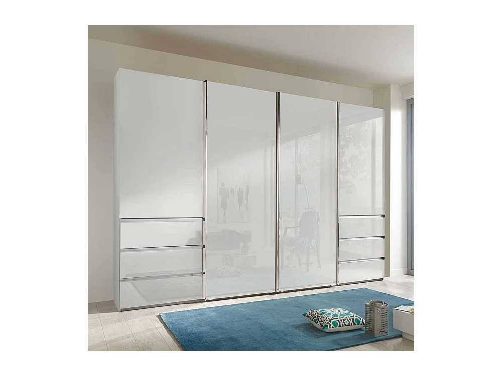 Schwebetürenkleiderschrank weiß Front glasbeschichtet Made in Germany