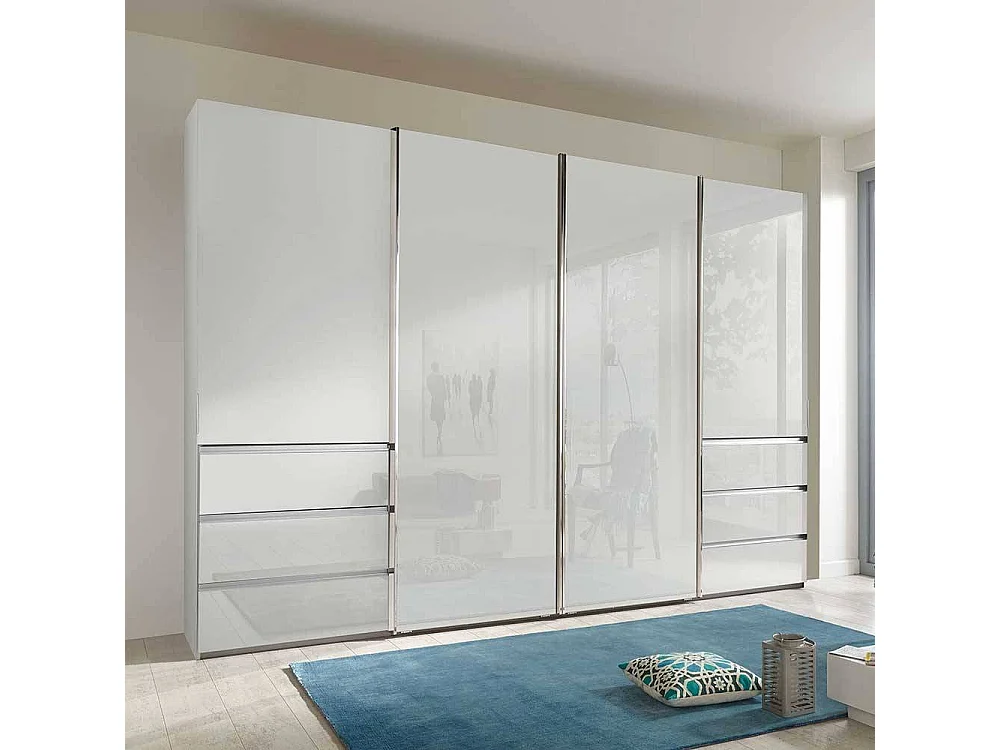 Schwebetürenkleiderschrank weiß Front glasbeschichtet Made in Germany