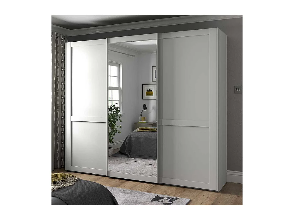 Kleiderschrank mit 3 Schiebetüren in Weiß großem Spiegel