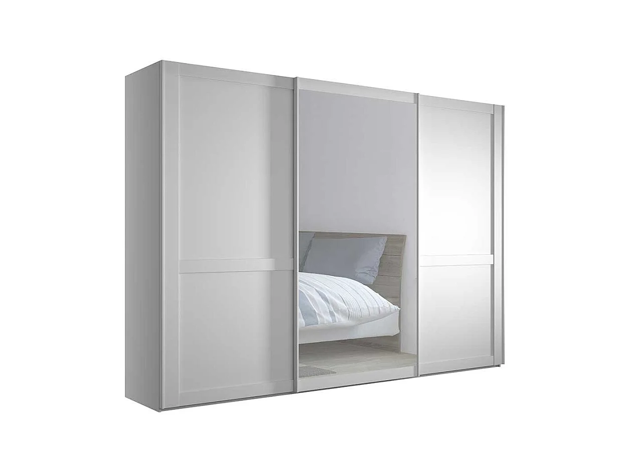 Kleiderschrank mit 3 Schiebetüren in Weiß großem Spiegel